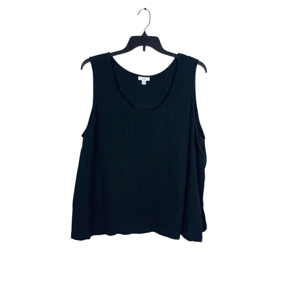 J Jill 4X Black Gauzy Cotton Tank Top Sleeveless Relaxed Lagonlook Minimalist